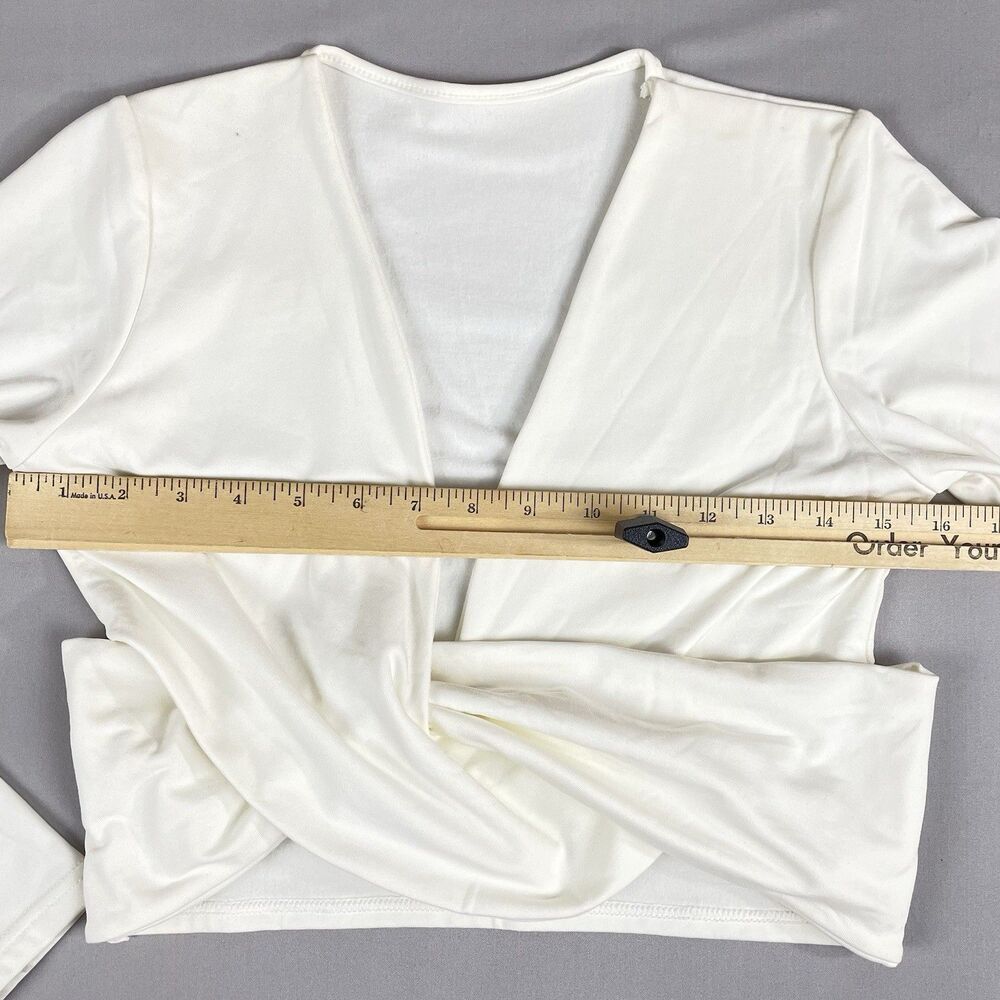 Wrap Crop Top Women’s Large Off White / Cream Ballet Core Long Sleeve Cross Body - Picture 7 of 11